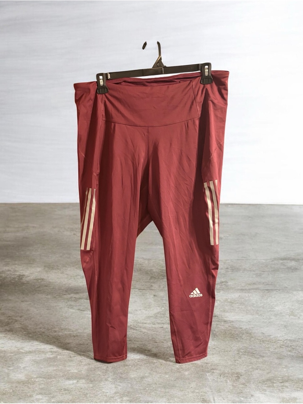 Adidas Burgundy Performance Leggings with Three-Stripe Detail